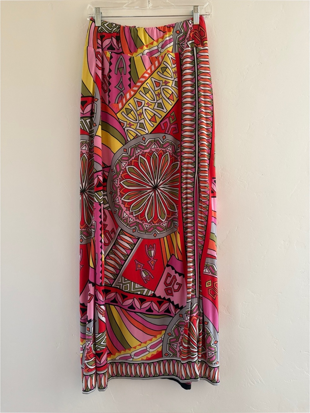Boston Proper Muse Maxi Skirt Pink Geometric Abstract Print Side Slit Stretch